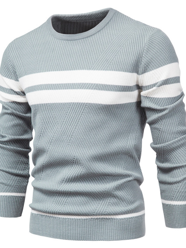  Men's Sweater Pullover Knit Knitted Striped Crew Neck Stylish Outdoor Home Clothing Apparel Fall Winter Black Blue S M L