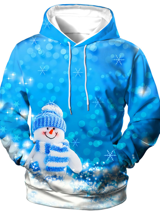 Men's Hoodie Sweatshirt Print Designer Casual Big and Tall Graphic Snowman Graphic Prints Blue Print Hooded Daily Sports Long Sleeve Clothing Clothes Regular Fit