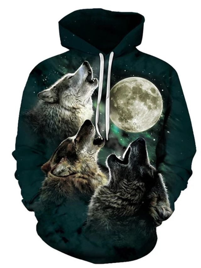  Men's Hoodie Sweatshirt Print Designer Sportswear Casual Graphic Wolf Graphic Prints Black Print Hooded Casual Daily Sports Long Sleeve Clothing Clothes Regular Fit