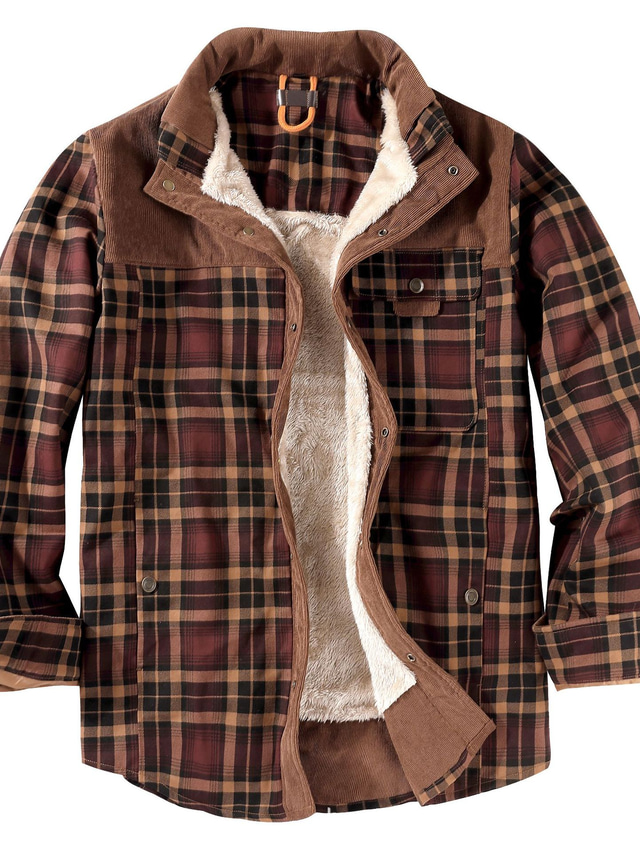  男性用 フランネルシャツ オーバーシャツ ジャケット チェック トップの コットン カジュアル グレー アーミーグリーン ダークグリーン / 冬