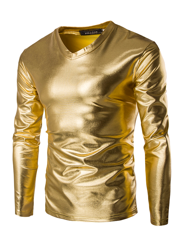  Herre T-shirt Langærmet Helfarve Rund hals Afslappet Daglig Bronzing Tøj Tøj Letvægt Afslappet Slim Pasform Sort Sølv Guld