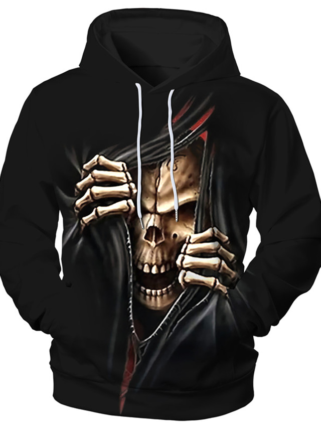  Men's Hoodie Sweatshirt Print Designer Casual Big and Tall Graphic Skull Graphic Prints Black Print Hooded Daily Sports Long Sleeve Clothing Clothes Regular Fit