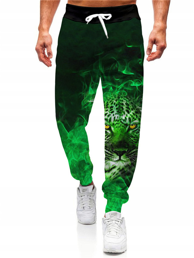  Men's Designer Big and Tall Joggers Pants Sweatpants 3D Print Drawstring Elastic Waist Full Length Pants Casual Daily Micro-elastic Graphic Leopard Outdoor Sports Mid Waist Green S M L XL XXL