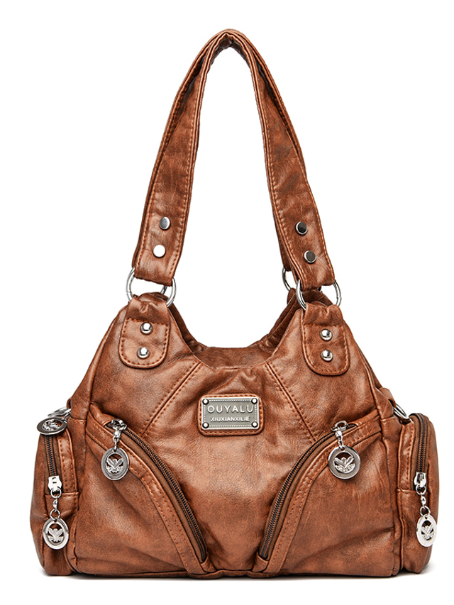Sac à Bandoulière Femme En Cuir Délavé - Style Rétro Vintage Y2K - Grand Format 38x30x16 Cm - Rivets Décoratifs - 2