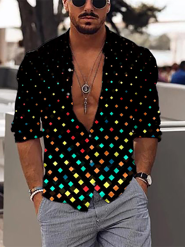 Men's Shirt Polka Dot Collar Casual Daily Button-Down Print Long Sleeve Regular Fit Tops Designer Casual Fashion Comfortable Black