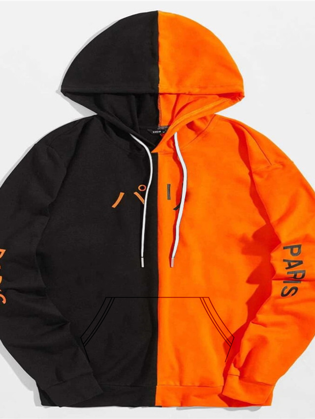  Men's Hoodie Sweatshirt Patchwork Streetwear Designer Graphic Color Block Plain Orange Print Hooded Daily Going out Long Sleeve Clothing Clothes Regular Fit