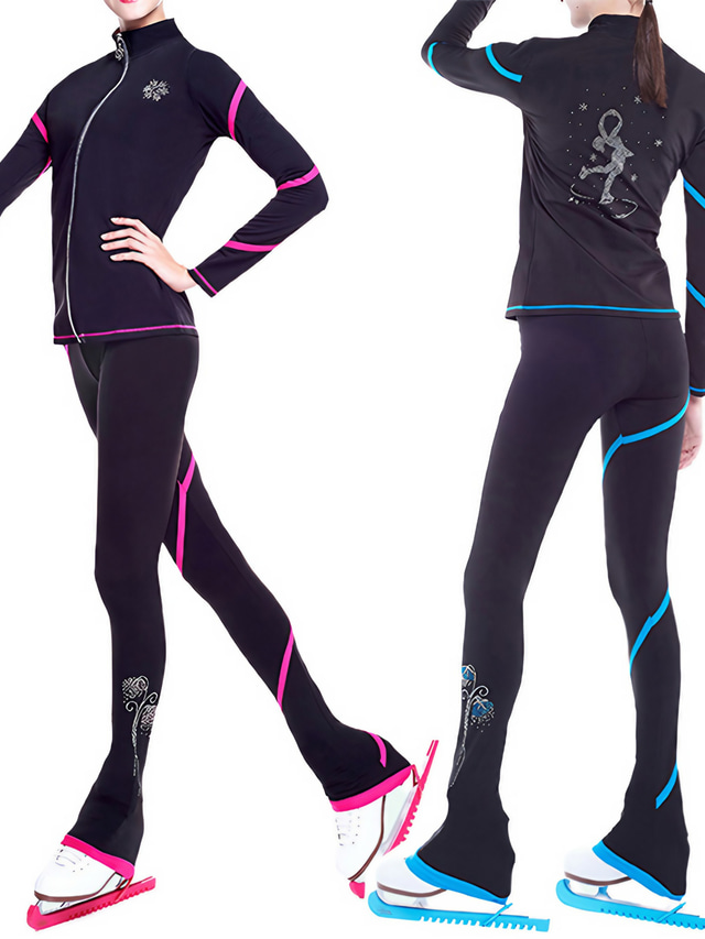  Figure Skating Jacket with Pants Women's Girls' Ice Skating Pants / Trousers Top White Pink Blue Glitter Fleece Spandex High Elasticity Training Competition Skating Wear Thermal Warm Crystal