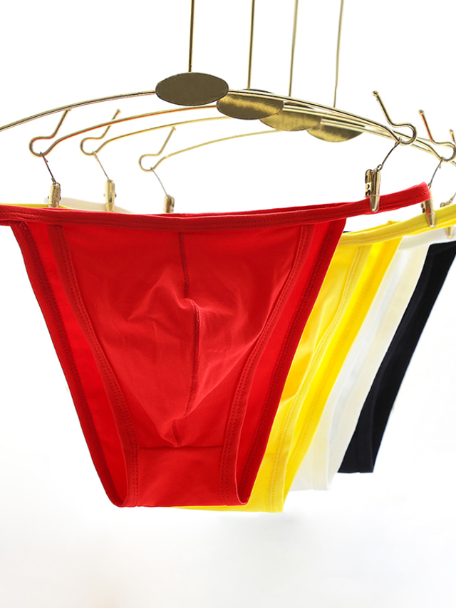  Men's Basic Simple Pure Color Sexy Panties G-string Underwear High Elasticity Low Waist Yellow M