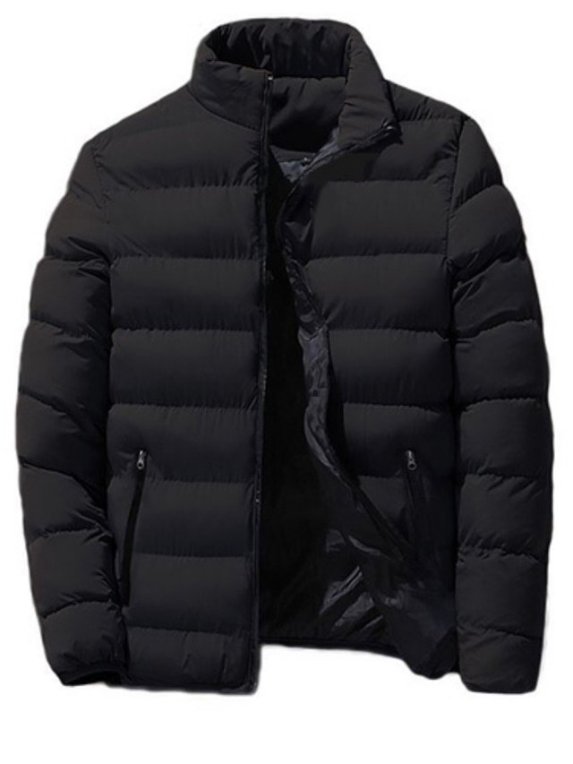  Men's Winter Jacket Puffer Jacket Winter Coat Padded Letter Outerwear Clothing Apparel Black