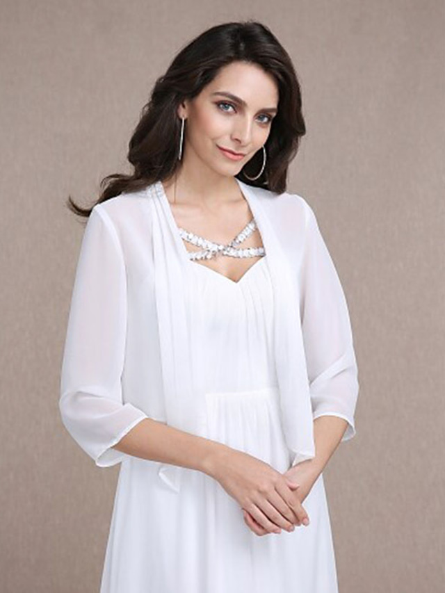  Shawls Bolero Ladies Elegant Casual Daily 3/4 Length Sleeve Chiffon Wedding Guest Wraps With Pure Color For Wedding Spring & Summer dress to impress 2025