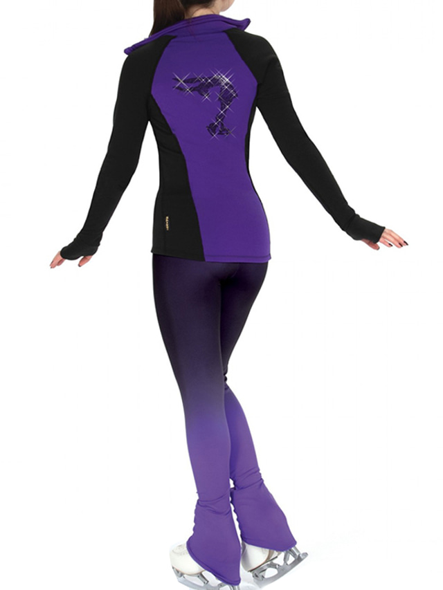  Jakke og bukser til kunstløp Dame Jente Skøyteløp Jakke Bukser Hvit Rød Lilla Tommelhull Spandex Lycra Høy Elastisitet Trening Konkurranse Skøyteklær Hold Varm Krystall / Rhinstein Langermet Skøyting
