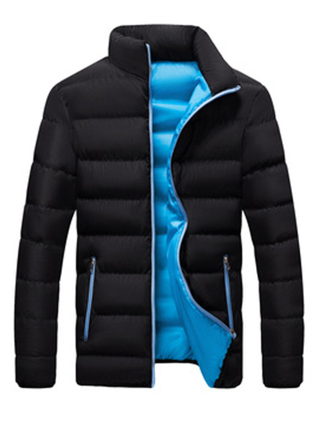  男性用 パフジャケット 冬物ジャケット 冬物コート 高通気性 アウトドア ストリート 日常 純色 アウターウェア 衣類 ストリートファッション スポーティー グリーン ブルー ルビーレッド