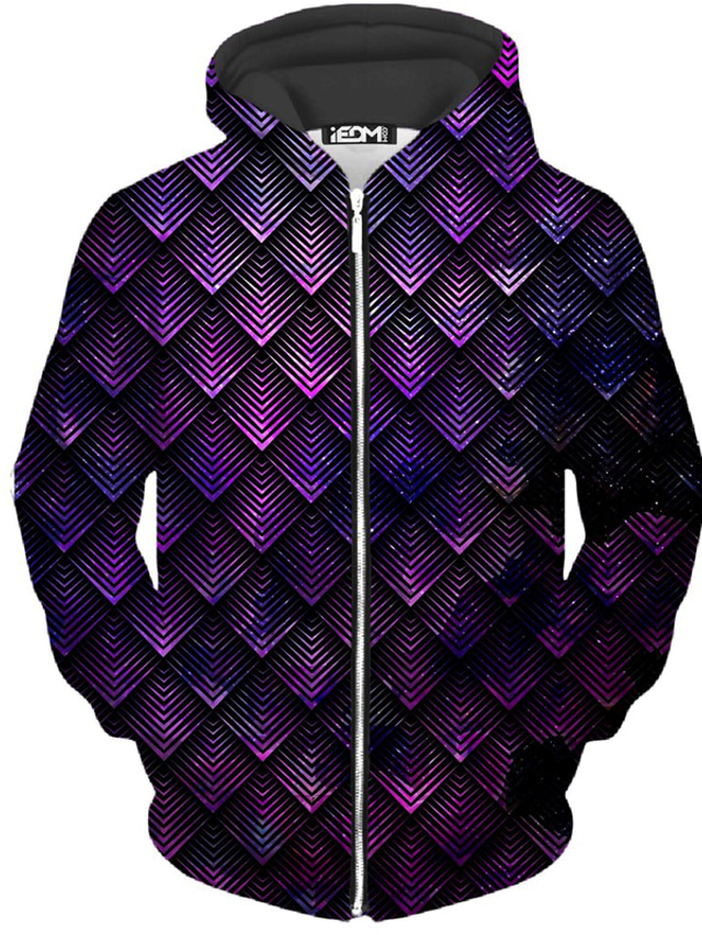  Men's Full Zip Hoodie Jacket Zipper Print Designer Casual Streetwear Graphic Geometric Graphic Prints Print Hooded Daily Sports Long Sleeve Clothing Clothes Regular Fit Purple