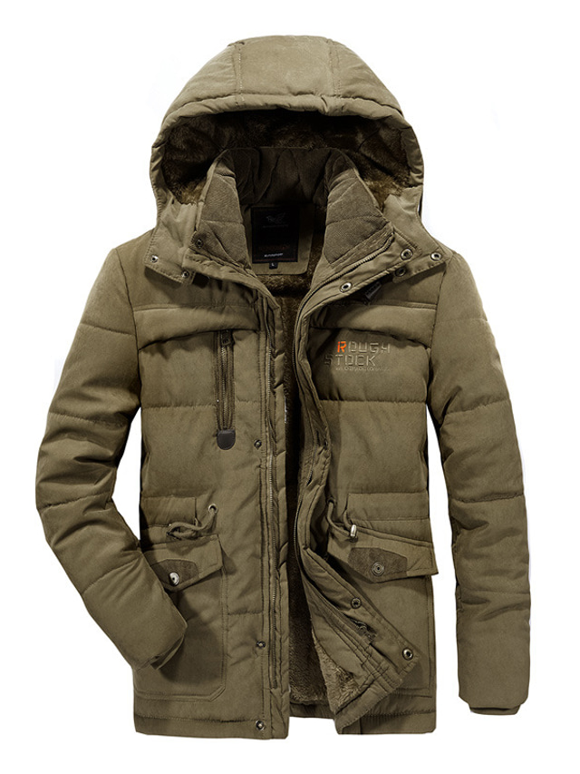  Men's Coat Parka Warm Outdoor Vacation Going out Casual Daily Solid / Plain Color Outerwear Clothing Apparel Green Blue Khaki / Winter