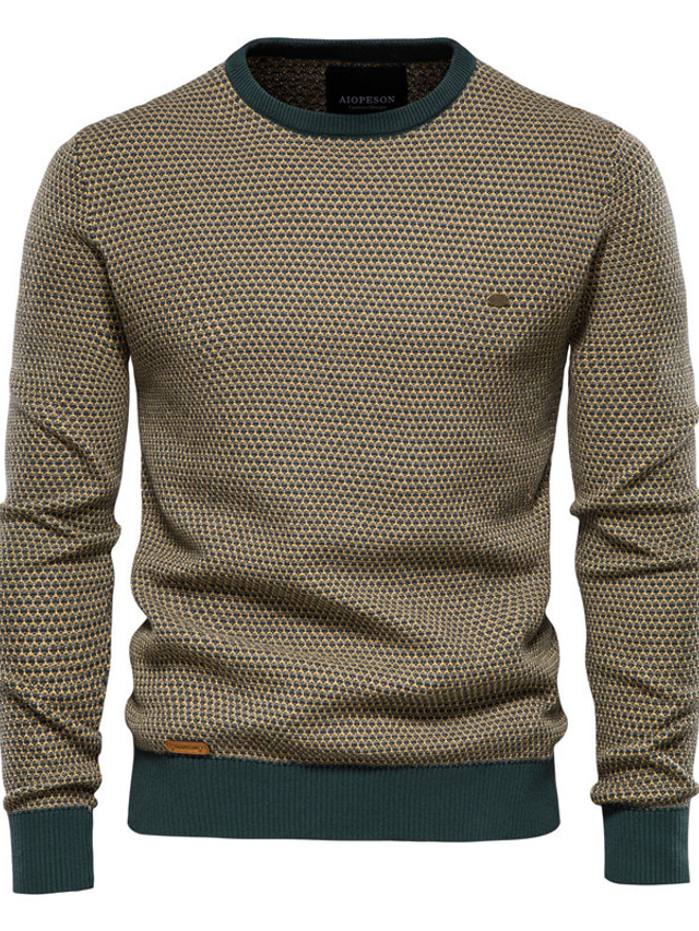  Men's Pullover Sweater Jumper Ribbed Knit Cropped Knitted Solid Color Crew Neck Stylish Basic Daily Holiday Fall Winter Red Brown Black S M L / Long Sleev