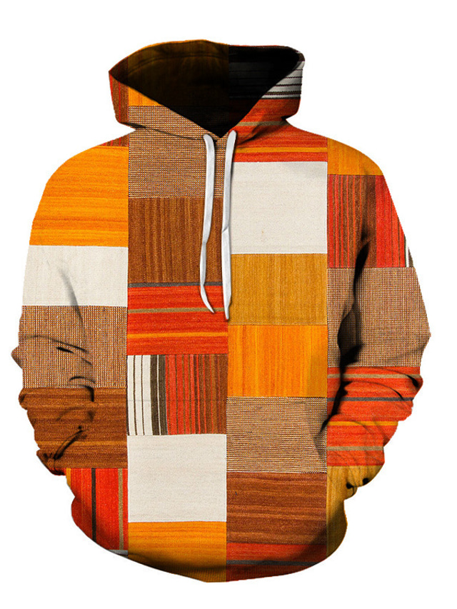  Herr Hoodie-tröja Spetsknuten Designer Sportkläder Ledigt Grafisk Rutig Färgblock Grön Blå Orange Grå Svart Tryck Huva Ledigt Dagligen Helgdag Långärmad Kläder Kläder Normal