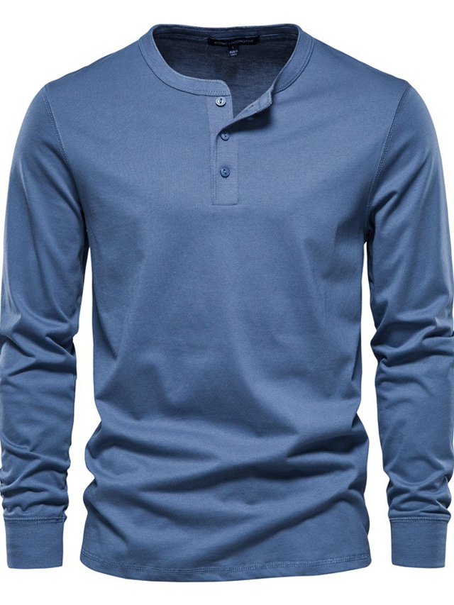  Homens Camiseta Camisa Henley Côr Sólida Colarinho Rua Diário Zíper Manga Longa Blusas Algodão Roupa de Esporte Casual Moda Confortável Branco Preto Azul / Inverno