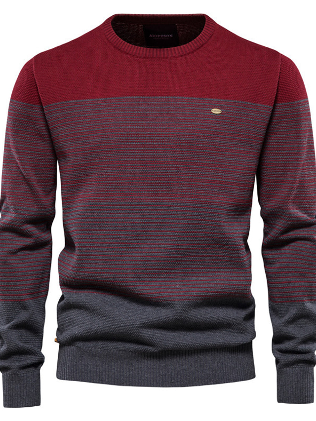  Men's Pullover Sweater Jumper Ribbed Knit Cropped Knitted Solid Color Crew Neck Stylish Basic Daily Holiday Fall Winter Red Brown Black S M L / Long Sleev
