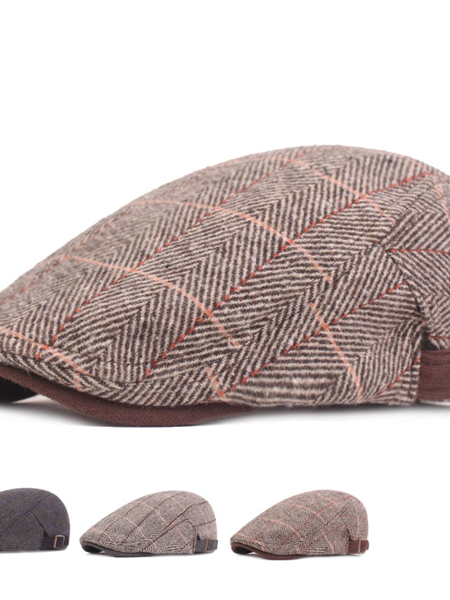  Voor heren hoed Platte pet Zwart Khaki Grijs Ruitjes Casual Buiten Street Style