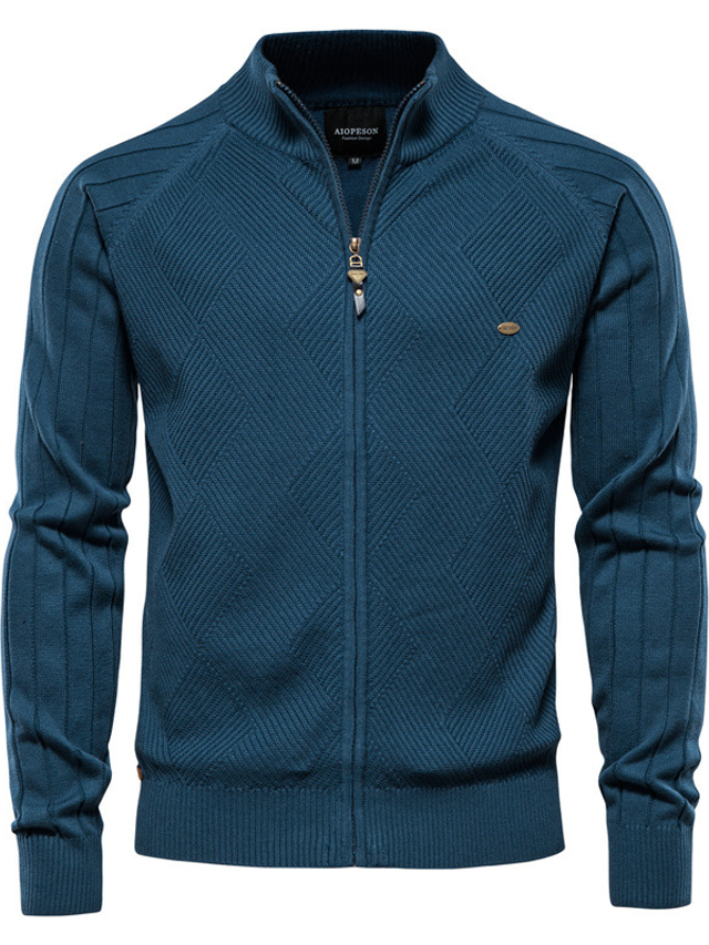  Men's cardigan new men's solid color lapel jacquard sweater trend casual sweater