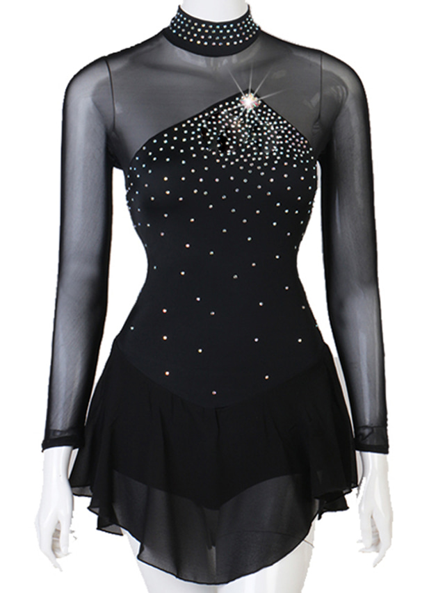 Vestido de patinaje artístico Mujer Chica Patinaje Sobre Hielo Vestidos Accesorios Negro Espalda Abierta Retazos Malla Licra Alta elasticidad Entrenamiento Profesional Competición Ropa de Patinaje