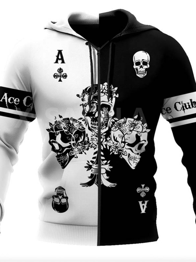  Men's Hoodie Full Zip Hoodie Jacket Lightweight Hoodie Black And White Black Yellow Red Gold Hooded Color Block Skull Graphic Prints Zipper Casual Daily Sports 3D Print Designer Sportswear Casual
