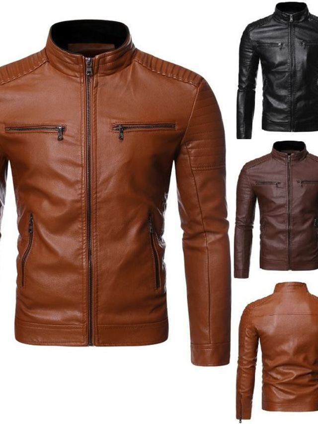  Motorcycle leather coat 2022 autumn and winter men's fashion jacket jacket Europe and the United States casual zipper stand collar trend