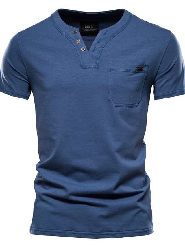  Homme Chemise Henley Shirt T shirt Tee Col V Essentiel Manche Courte Bleu Ciel Bleu marine Bleu Denim Vert Rose Claire Jaune Col V Vêtements Coton Essentiel