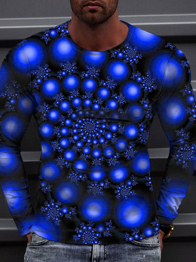 男性用 Tシャツ デザイナー 3Dプリント グラフィック 円形 長袖 ラウンドネック カジュアル 日常 3Dプリント 服装 カジュアル ファッション デザイナー ブルー イエロー ルビーレッド
