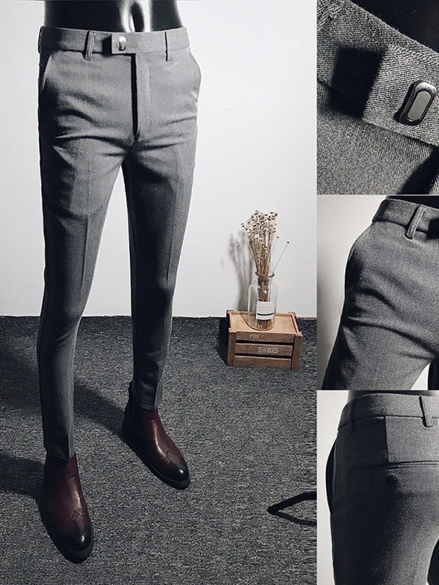  Men's Dress Pants Skinny Pants Trousers Pencil Trousers Pocket Solid Color Breathable Lightweight Ankle-Length Office Business Daily Wear Cotton Chic & Modern Casual Black Grey Stretchy