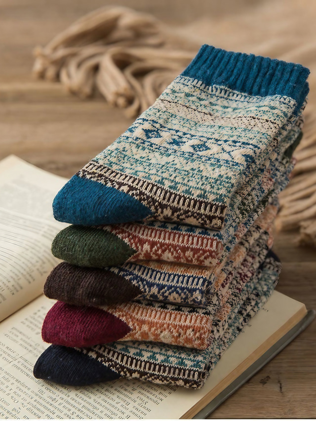  Herr 5 par Socka Vardagliga strumpor Komfort Rutig Multifärgad Ledigt Dagligen Medium Höst vinter Blå Multifärg