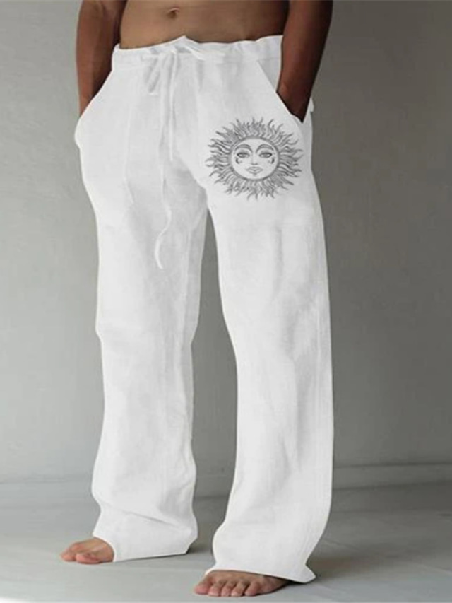  Homens Calças de linho Calças Calça verão Calças de praia Imprimir Perna reta Gráfico Sol Respirável Macio Comprimento total Casa Casual Diário Moda Roupa de rua Branco Vermelho Micro-Elástica