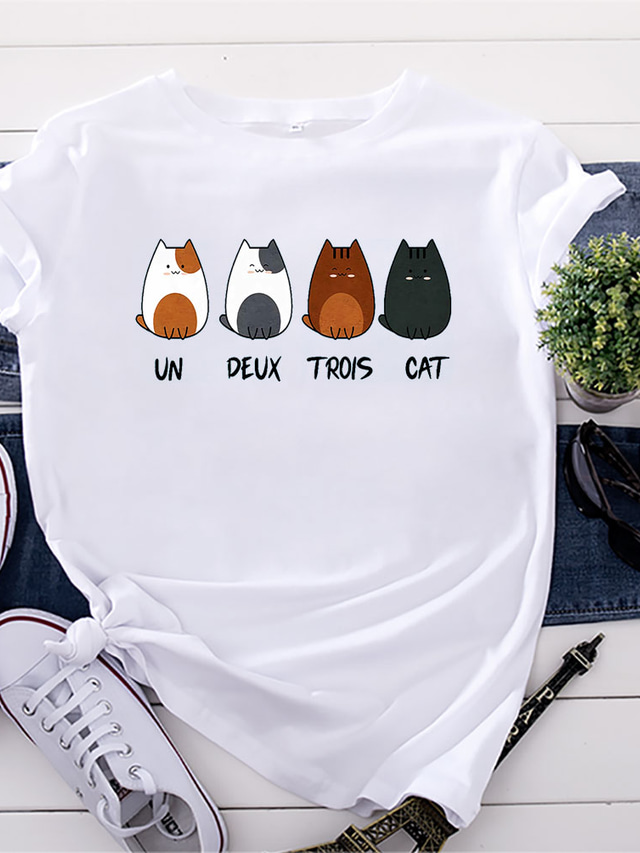  Women's T shirt Tee Designer Hot Stamping Cat Graphic Graphic Prints Design Letter Short Sleeve Round Neck Daily Print Clothing Clothes Designer Basic Green White Black