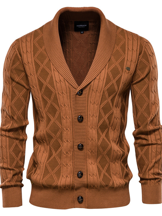  Męskie Sweter rozpinany Dzianiny Jednokolorowe Włókna akrylowe Długi rękaw Swetry rozpinane Półgolf Jesień Zima Beżowy