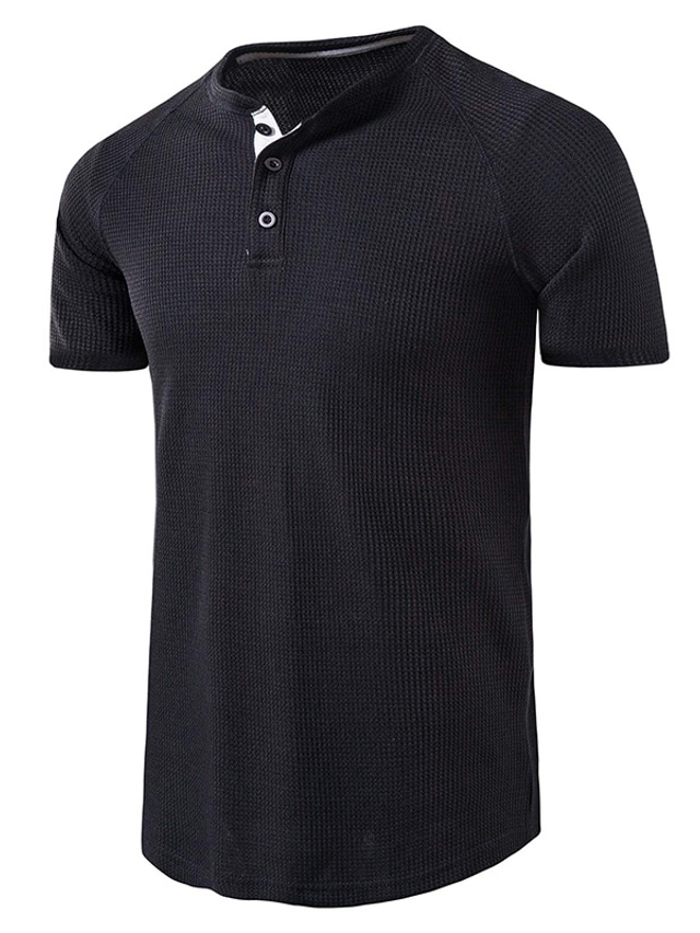  Miesten T-paita Kesä Lyhythihainen Yhtenäinen väri Henley Kausaliteetti Päivittäin Painike alas Vaatteet Vaatteet Kevyt 1950-luku Vapaa-aika Valkoinen Musta Harmaa