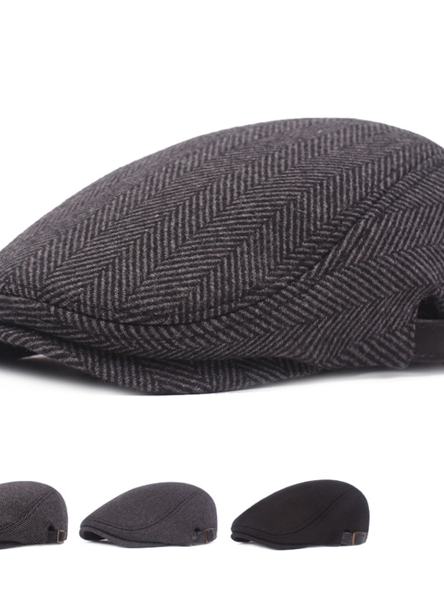  Men's Hat Flat Cap Outdoor Street Daily Pure Color Pure Color Windproof Comfort Warm Breathable Black