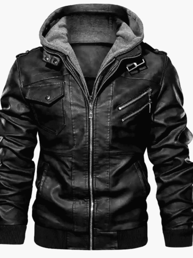  Men's Jacket Faux Fur Coat Biker Jacket Winter Regular Solid Color Pocket Sporty Casual Outdoor Daily Windproof Warm Black Brown Gray