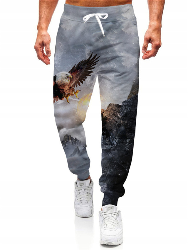  Men's Joggers Pants Sweatpants 3D Print Drawstring Elastic Waist Designer Casual / Sporty Big and Tall Casual Daily Sports Micro-elastic Outdoor Sports Graphic Patterned Eagle Mid Waist 3D Print Gray