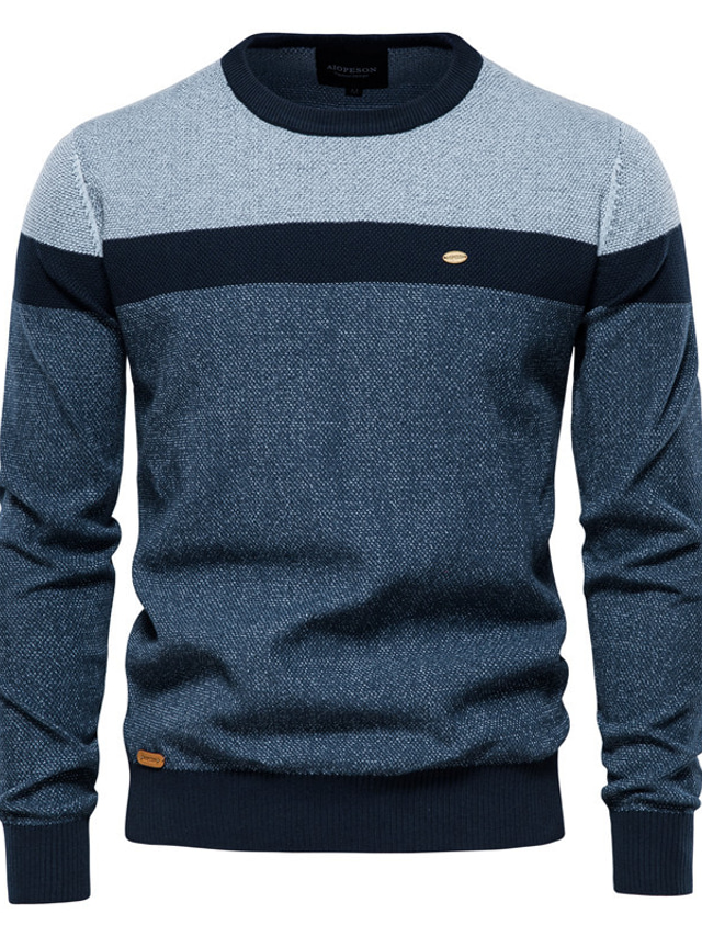  мужской пуловер свитер джемпер вязаный в рубчик укороченный вязаный однотонный с круглым вырезом стильный базовый на каждый день для отпуска осень зима красный коричневый черный s m l / с длинными
