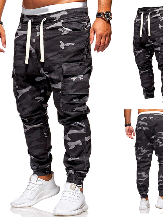  Men's Sweatpants Joggers Cargo Pants Drawstring Elastic Waist Multi Pocket Active Casual Sports & Outdoor Daily Camouflage Army Green Black M L XL