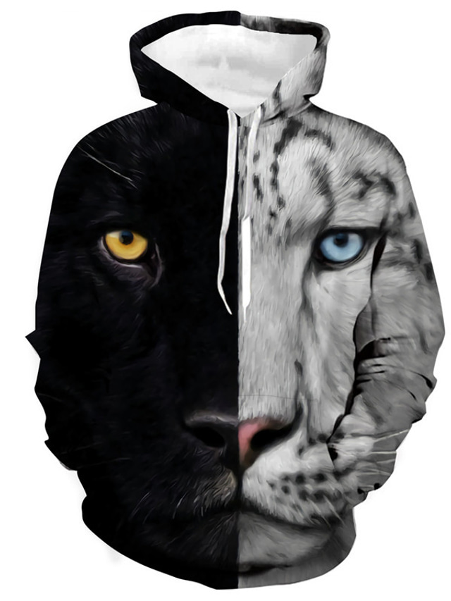  Men's Hoodie Sweatshirt Print Designer Casual Big and Tall Graphic Animal Leopard Gray Print Hooded Daily Sports Long Sleeve Clothing Clothes Regular Fit