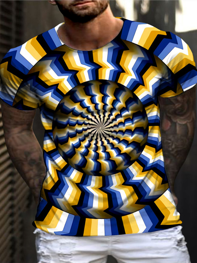  Men's T shirt Tee Designer Summer Short Sleeve Graphic Optical Illusion Geometric Print Crew Neck Daily Holiday Print Clothing Clothes Designer Casual Big and Tall Blue
