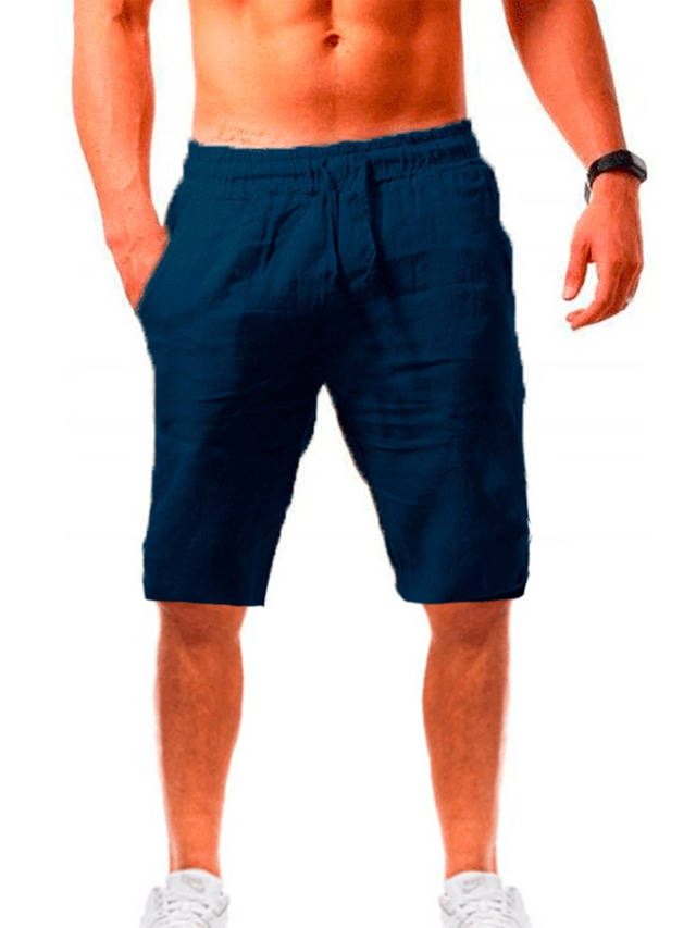  Herren Shorts Kurze Hosen Leinenshorts Kurze Hosen Kordelzug Glatt Täglich Strassenmode Basic Leichtes Khaki. Schwarz