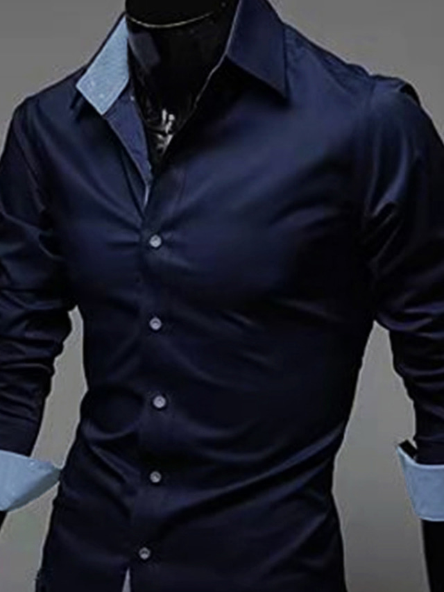  رجالي قميص قميص رسمي لون سادة قبة ياقة كلاسيكية خمر أسود أبيض أزرق سماوي أخضر قياس كبير عمل مناسب للبس اليومي كم طويل ملابس الأعمال التجارية