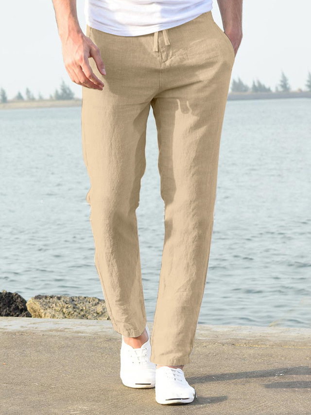  Per uomo Pantaloni di lino Pantaloni da spiaggia Nero Bianco Blu M L XL