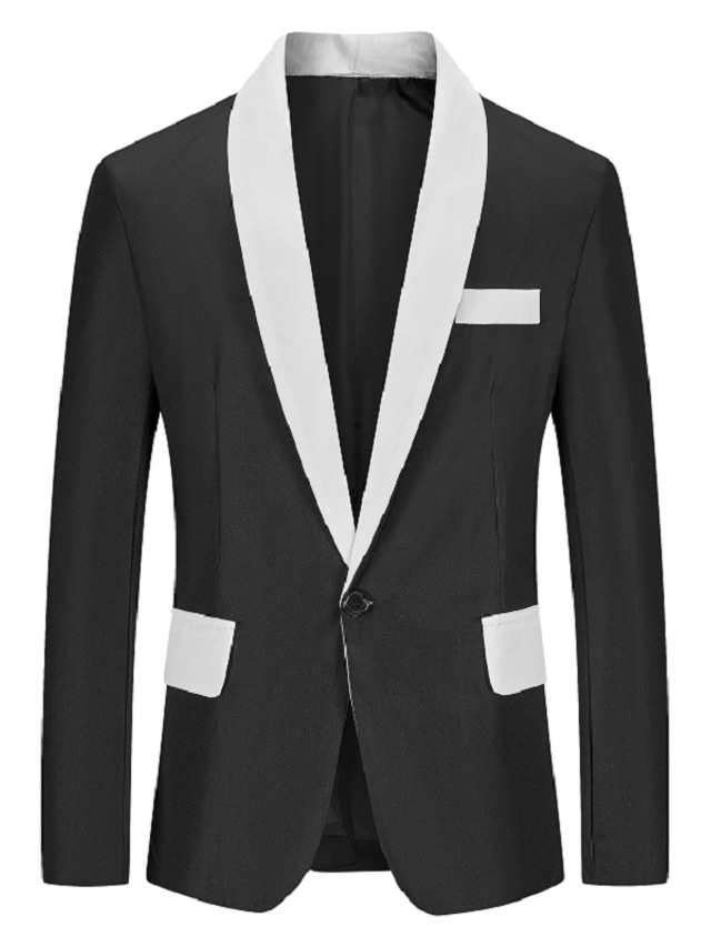  Men's Casual Blazer Regular Regular Fit Color Block Black White Blue 2023