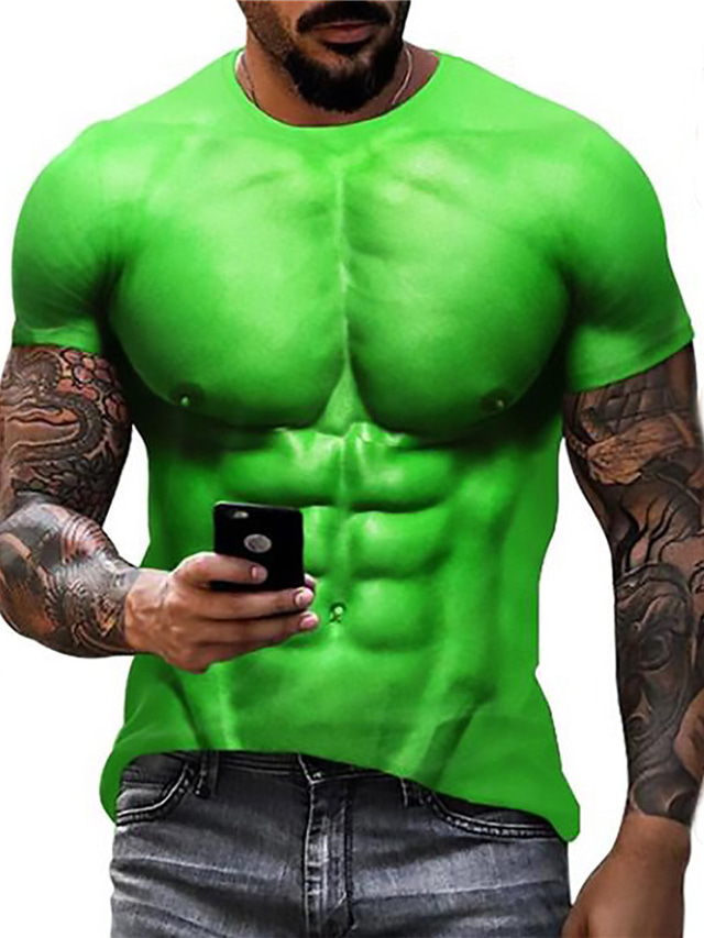  Men's T shirt Tee Designer Casual Muscle Summer Short Sleeve Navy-blue Green Black Graphic Muscle Print Crew Neck Daily Holiday Print Clothing Clothes Designer Casual Muscle