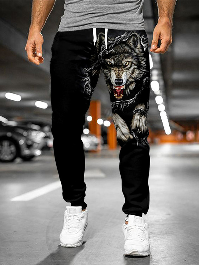  Men's Joggers Pants Sweatpants 3D Print Drawstring Elastic Waist Designer Big and Tall Casual Daily Micro-elastic Outdoor Sports Graphic Patterned Wolf Mid Waist 3D Print Black S M L