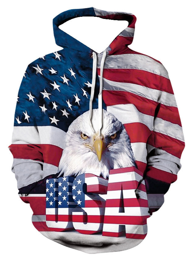  Flag of the United States USA Hoodie Anime Cartoon Anime 3D Harajuku Graphic Hoodie For Couple's Men's Women's Adults' 3D Print