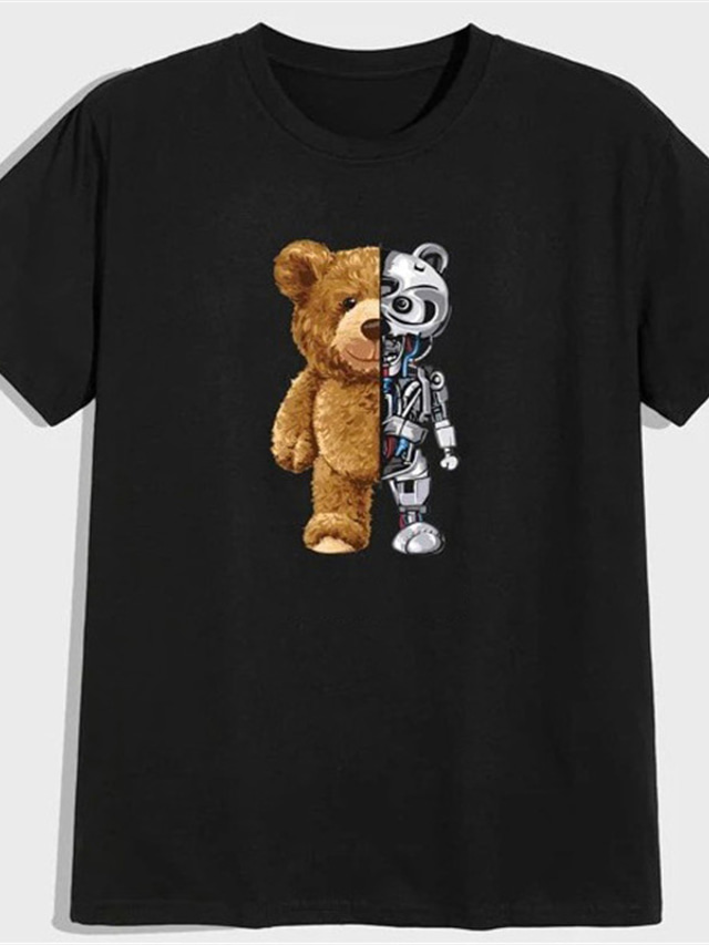  Men's T shirt Tee Shirt Summer Short Sleeve Graphic Patterned Bear Animal Hot Stamping Plus Size Round Neck Daily Vacation Print Clothing Clothes Casual Fashion Vintage Sillver Gray Light Yellow